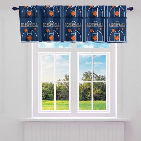 Feelyou 1 Panel 52"x18" Basketball Kitchen Curtains Valances Gaming Sports Valance Curtains for Living Room Bedroom for Kids Women Men Ball Games Curtain Valances for Window Treatment Indigo Blue in Saudi Arabia