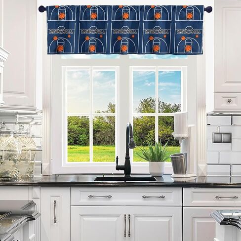 Feelyou 1 Panel 52"x18" Basketball Kitchen Curtains Valances Gaming Sports Valance Curtains for Living Room Bedroom for Kids Women Men Ball Games Curtain Valances for Window Treatment Indigo Blue in Saudi Arabia
