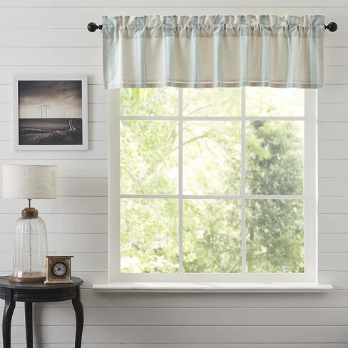 VHC Brands Grain Sack Aqua Blue Stripe Coastal Farmhouse Kitchen Curtain Valance 16x60 in Saudi Arabia