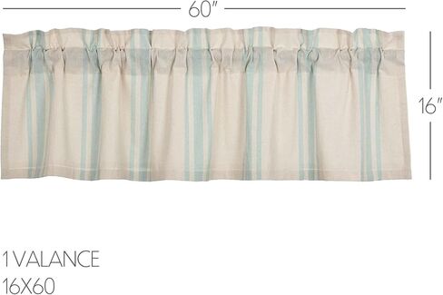 VHC Brands Grain Sack Aqua Blue Stripe Coastal Farmhouse Kitchen Curtain Valance 16x60 in Saudi Arabia