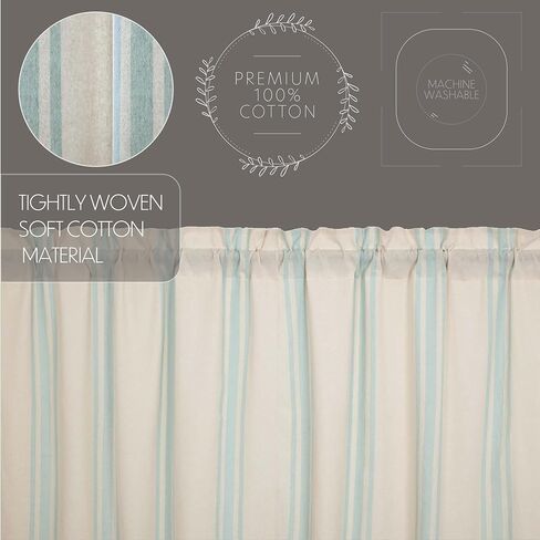 VHC Brands Grain Sack Aqua Blue Stripe Coastal Farmhouse Kitchen Curtain Valance 16x60 in Saudi Arabia