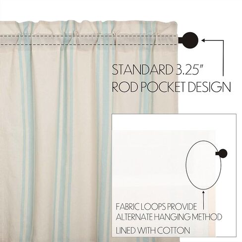 VHC Brands Grain Sack Aqua Blue Stripe Coastal Farmhouse Kitchen Curtain Valance 16x60 in Saudi Arabia