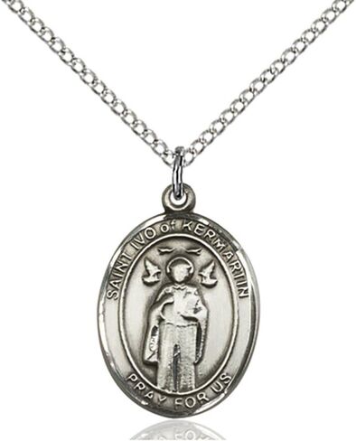 Bonyak Jewelry Saint Medal Collection Custom Engraved Sterling Silver St. Ivo Pendant 3/4 x 1/2 inches with SS Lite Curb Chain in Saudi Arabia
