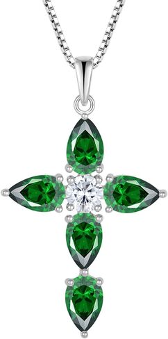 Cross Necklace for Women 925 Sterling Silver Teardrop Birthstone Pendant Religious Jewelry Gifts for Women in Saudi Arabia