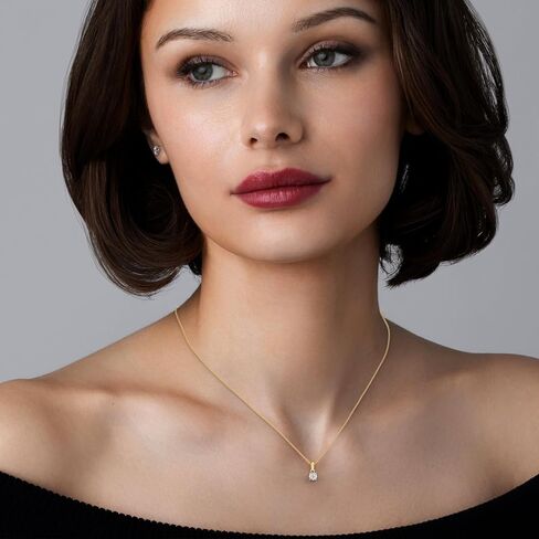 GILDED 0.25 Cttw Round Lab-Grown Diamond Solitaire Pendant Necklace, F Color SI Clarity, 14KT Gold Plated Silver Sterling Silver, 18" Cable Chain with Spring Ring Clasp in Kuwait