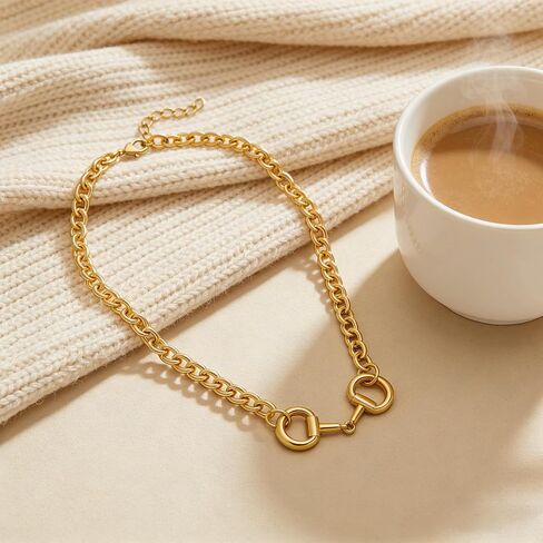 Gold Chunky Necklace for Women Horsebit Pendant Necklace Western Statement Necklaces Trendy Jewelry in Kuwait