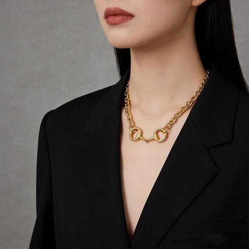 Gold Chunky Necklace for Women Horsebit Pendant Necklace Western Statement Necklaces Trendy Jewelry in Kuwait