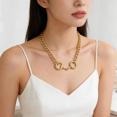 Gold Chunky Necklace for Women Horsebit Pendant Necklace Western Statement Necklaces Trendy Jewelry in Kuwait