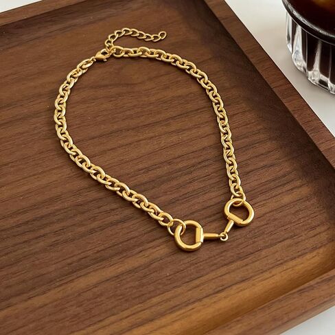 Gold Chunky Necklace for Women Horsebit Pendant Necklace Western Statement Necklaces Trendy Jewelry in Kuwait