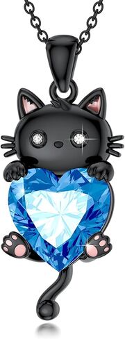 Black Cat Birthstone Necklace 925 Sterling Silver Cat Pendant Necklace Lovers Jewelry Birthday Valentine's Day Gift for Women Daughter Mom Sisters Wife in Saudi Arabia