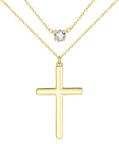 Cross Necklace for Women, 14K Gold Layered Cross Pendant with Diamond, Christian Religious First Communion Gifts for Women in Kuwait
