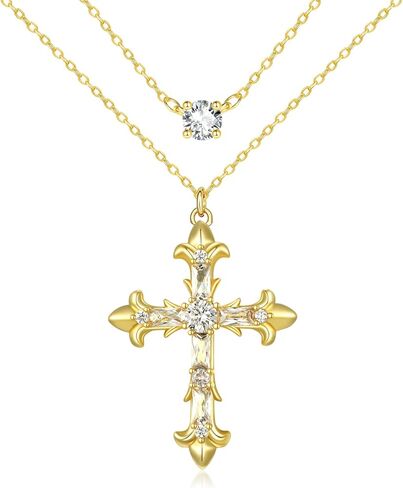 Cross Necklace for Women, 14K Gold Layered Cross Pendant with Diamond, Christian Religious First Communion Gifts for Women in Saudi Arabia