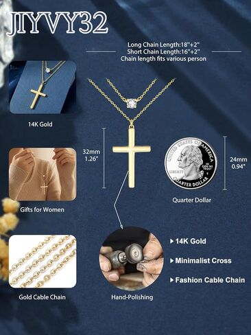 Cross Necklace for Women, 14K Gold Layered Cross Pendant with Diamond, Christian Religious First Communion Gifts for Women in Saudi Arabia