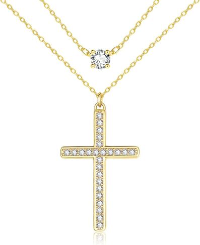 Cross Necklace for Women, 14K Gold Layered Cross Pendant with Diamond, Christian Religious First Communion Gifts for Women in Saudi Arabia