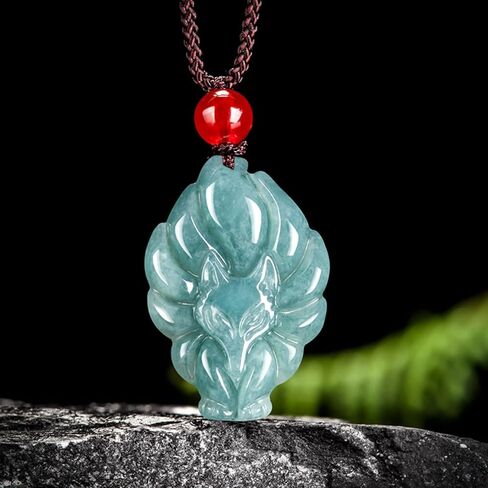 Women's Green Jade Fox Pendant Necklace Adjustable Good Luck Amulet Protection Feng Shui Jewelry Blessing Gifts in Saudi Arabia