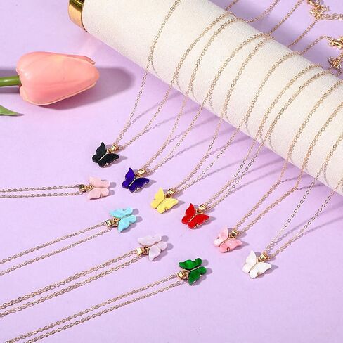 10 Pieces Colorful Butterfly Pendant Necklace Set For Women, Colorful Butterfly Jewelry Butterflys Necklace, Butterflys Chain Necklaces Pack Friendship Party Jewelry Gift in Saudi Arabia