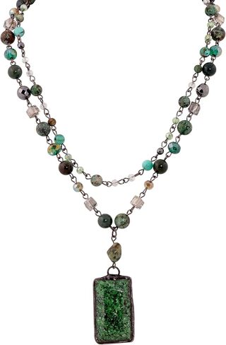 MINACHI Boho Layered Necklace with Green Aventurine-Toned Pendant, Handmade Beaded Chain Jewelry, Vintage Hippie Necklace for Women in Saudi Arabia