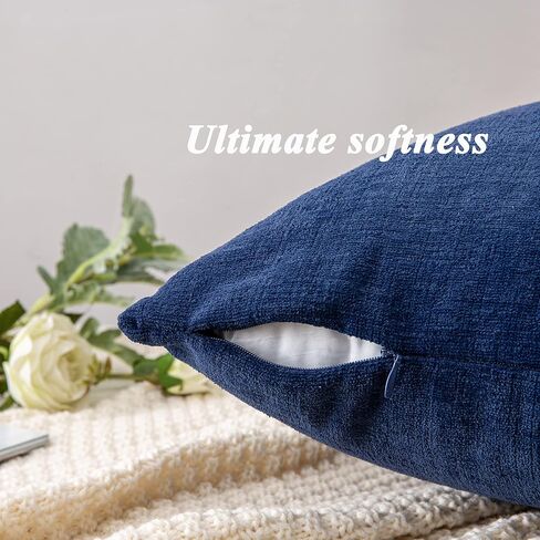GAWAMAY Decorative Square Throw Pillow Covers 18"x18" Inch Set of 2, Super Soft Chenille Pillows Cover Fall Pillowcase for Living Room Bedroom Sofa Couch Cushion Cover Navy Blue 45x45cm (Only Covers) in Kuwait