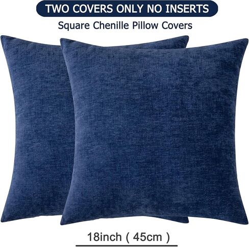 GAWAMAY Decorative Square Throw Pillow Covers 18"x18" Inch Set of 2, Super Soft Chenille Pillows Cover Fall Pillowcase for Living Room Bedroom Sofa Couch Cushion Cover Navy Blue 45x45cm (Only Covers) in Kuwait