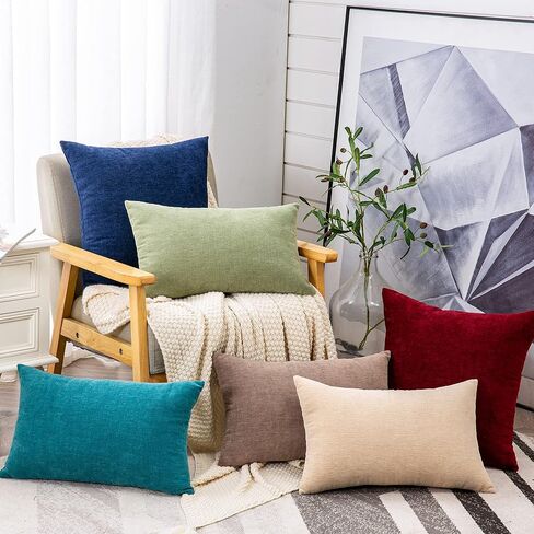 GAWAMAY Decorative Square Throw Pillow Covers 18"x18" Inch Set of 2, Super Soft Chenille Pillows Cover Fall Pillowcase for Living Room Bedroom Sofa Couch Cushion Cover Navy Blue 45x45cm (Only Covers) in Kuwait