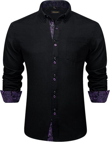 DiBanGu Mens Oxford Dress Shirt Inner Contrast Long Sleeve Button Down Shirts Regular Fit Casual Shirt with Pocket in Saudi Arabia