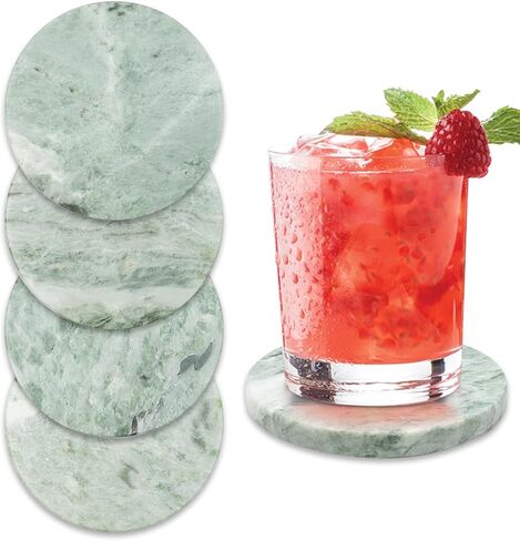 قواعد أكواب من الرخام الأخضر، قواعد أكواب من الحجر الطبيعي - مجموعة من 4 قطع، ديكور منزلي أنيق in Kuwait