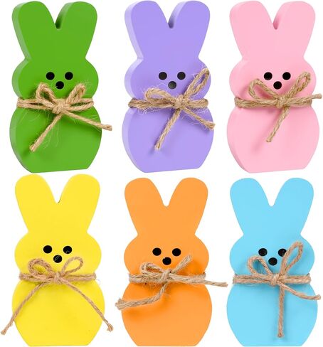 6 قطع ديكور طاولة خشبية على شكل أرنب عيد الفصح، قوس من خيوط الجوت الربيعي، صينية ذات طبقات أرنب خشبي لتزيين المنزل والمكتب وغرفة الطعام أو مستلزمات الحفلات in Kuwait