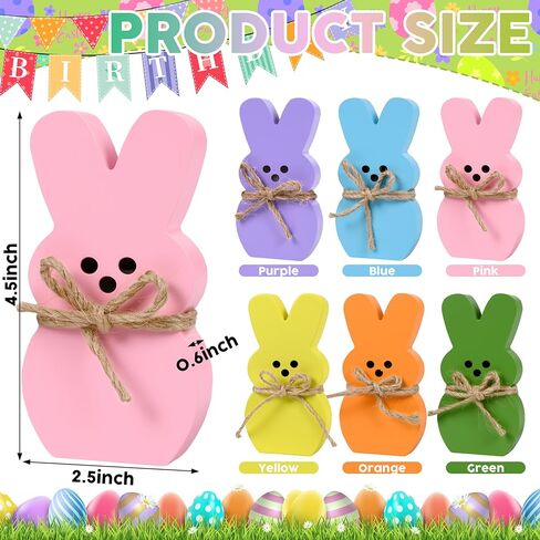 6 قطع ديكور طاولة خشبية على شكل أرنب عيد الفصح، قوس من خيوط الجوت الربيعي، صينية ذات طبقات أرنب خشبي لتزيين المنزل والمكتب وغرفة الطعام أو مستلزمات الحفلات in Kuwait