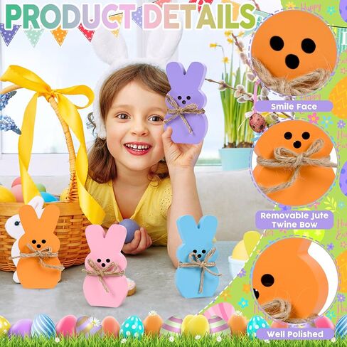 6 قطع ديكور طاولة خشبية على شكل أرنب عيد الفصح، قوس من خيوط الجوت الربيعي، صينية ذات طبقات أرنب خشبي لتزيين المنزل والمكتب وغرفة الطعام أو مستلزمات الحفلات in Kuwait