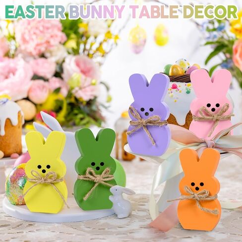 6 قطع ديكور طاولة خشبية على شكل أرنب عيد الفصح، قوس من خيوط الجوت الربيعي، صينية ذات طبقات أرنب خشبي لتزيين المنزل والمكتب وغرفة الطعام أو مستلزمات الحفلات in Kuwait
