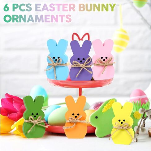 6 قطع ديكور طاولة خشبية على شكل أرنب عيد الفصح، قوس من خيوط الجوت الربيعي، صينية ذات طبقات أرنب خشبي لتزيين المنزل والمكتب وغرفة الطعام أو مستلزمات الحفلات in Kuwait