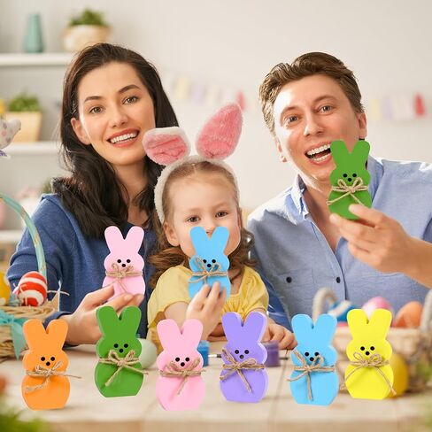 6 قطع ديكور طاولة خشبية على شكل أرنب عيد الفصح، قوس من خيوط الجوت الربيعي، صينية ذات طبقات أرنب خشبي لتزيين المنزل والمكتب وغرفة الطعام أو مستلزمات الحفلات in Kuwait