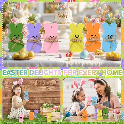 6 قطع ديكور طاولة خشبية على شكل أرنب عيد الفصح، قوس من خيوط الجوت الربيعي، صينية ذات طبقات أرنب خشبي لتزيين المنزل والمكتب وغرفة الطعام أو مستلزمات الحفلات in Kuwait