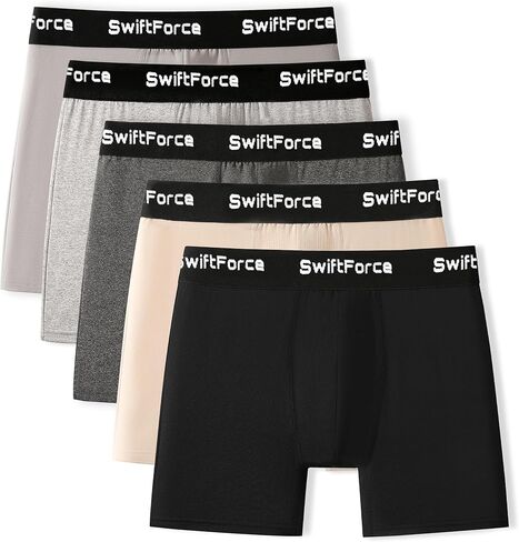Men's 5 Pack Performance Boxer Briefs, Polyester Spandex Blend Underwear, Tag Free, Ultra Soft, Breathable in Saudi Arabia