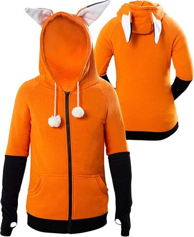 Coser Park Fox Hoodie Sweatshirt Costume with Ears Women Adult Animal Foxes Top Coat wth Pockets Outfit in Kuwait