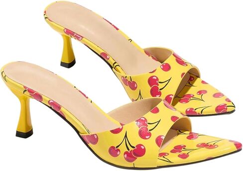 MAKEMECHIC Women's Cheery Print Kitten Heels Open Toe Slip on Dressy Shoe Heeled Sandals in Saudi Arabia