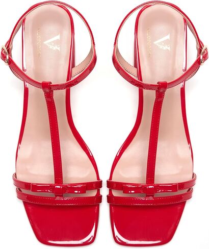 Women's Chunky Heel Strappy Sandals - Square Toe T-Strap Bow Detail Block Heels Open Toe Dress Shoes for Wedding, Party, Summer in Kuwait