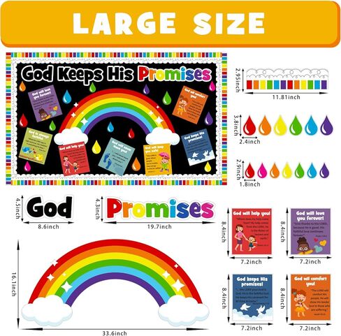 Christian Sunday School Bulletin Board Decoration Set, Religious VBS Lord Classroom Decorations Rainbow Cutouts Bible School Library Church Window Wall Door Decor for Teacher(God Keeps His Promises) in Kuwait