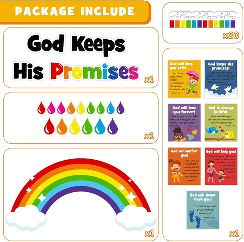 Christian Sunday School Bulletin Board Decoration Set, Religious VBS Lord Classroom Decorations Rainbow Cutouts Bible School Library Church Window Wall Door Decor for Teacher(God Keeps His Promises) in Kuwait