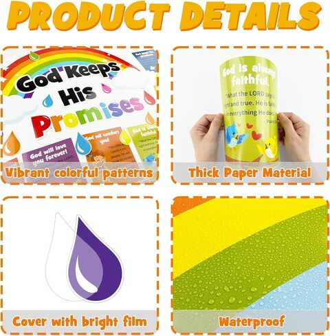 Christian Sunday School Bulletin Board Decoration Set, Religious VBS Lord Classroom Decorations Rainbow Cutouts Bible School Library Church Window Wall Door Decor for Teacher(God Keeps His Promises) in Kuwait