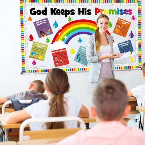 Christian Sunday School Bulletin Board Decoration Set, Religious VBS Lord Classroom Decorations Rainbow Cutouts Bible School Library Church Window Wall Door Decor for Teacher(God Keeps His Promises) in Kuwait