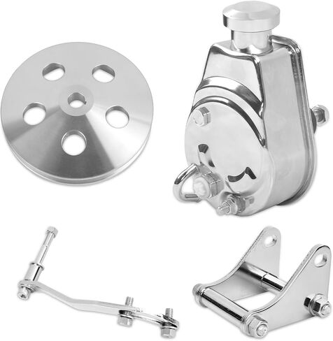 SSN SB Chevy SBC Chrome Saginaw Style Power Steering Pump w/Bracket & Single Groove Pulley Compatible with SBC Chevy in Kuwait