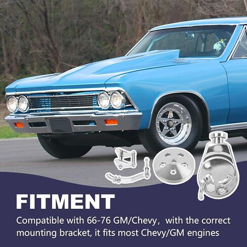 SSN SB Chevy SBC Chrome Saginaw Style Power Steering Pump w/Bracket & Single Groove Pulley Compatible with SBC Chevy in Kuwait