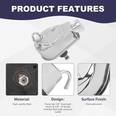 SSN SB Chevy SBC Chrome Saginaw Style Power Steering Pump w/Bracket & Single Groove Pulley Compatible with SBC Chevy in Kuwait
