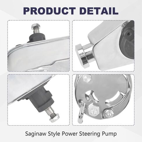 SSN SB Chevy SBC Chrome Saginaw Style Power Steering Pump w/Bracket & Single Groove Pulley Compatible with SBC Chevy in Kuwait