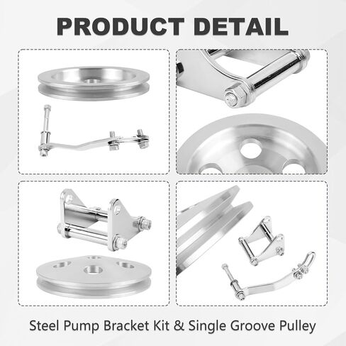 SSN SB Chevy SBC Chrome Saginaw Style Power Steering Pump w/Bracket & Single Groove Pulley Compatible with SBC Chevy in Kuwait
