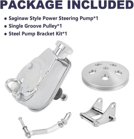SSN SB Chevy SBC Chrome Saginaw Style Power Steering Pump w/Bracket & Single Groove Pulley Compatible with SBC Chevy in Kuwait