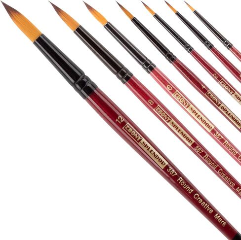 فرشاة طلاء السمور الاصطناعية ذات مقبض قصير من Creative Mark Ebony Splendor، مجموعة مستديرة مكونة من 7 قطع، شعر Teijin متعدد الشعيرات، فرش طلاء صناعية مصنوعة يدويًا للطلاء الأكريليك، والرسم بالألوان المائية والمزيد in Saudi Arabia