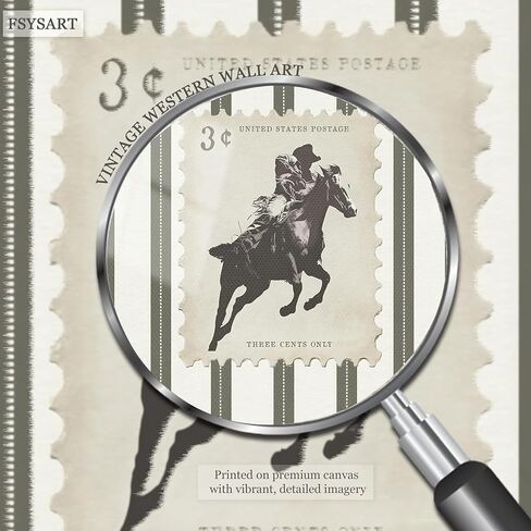Framed Vintage Western Cowboy Wall Art Set of 3, Retro Cowboy Stamp and Stripe Prints, Classic Mid Century Riding Canvas Artwork, Rural Western Wall Decor for Living Room Bedroom Office 12x16in in Saudi Arabia