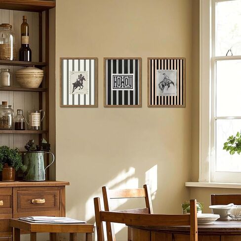 Framed Vintage Western Cowboy Wall Art Set of 3, Retro Cowboy Stamp and Stripe Prints, Classic Mid Century Riding Canvas Artwork, Rural Western Wall Decor for Living Room Bedroom Office 12x16in in Saudi Arabia